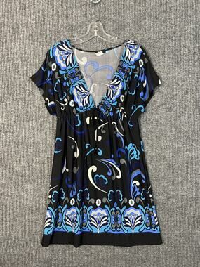 Vintage Rhapsody Floral Abstract Dress Womens Medium Babydoll Y2K Short Sleeve